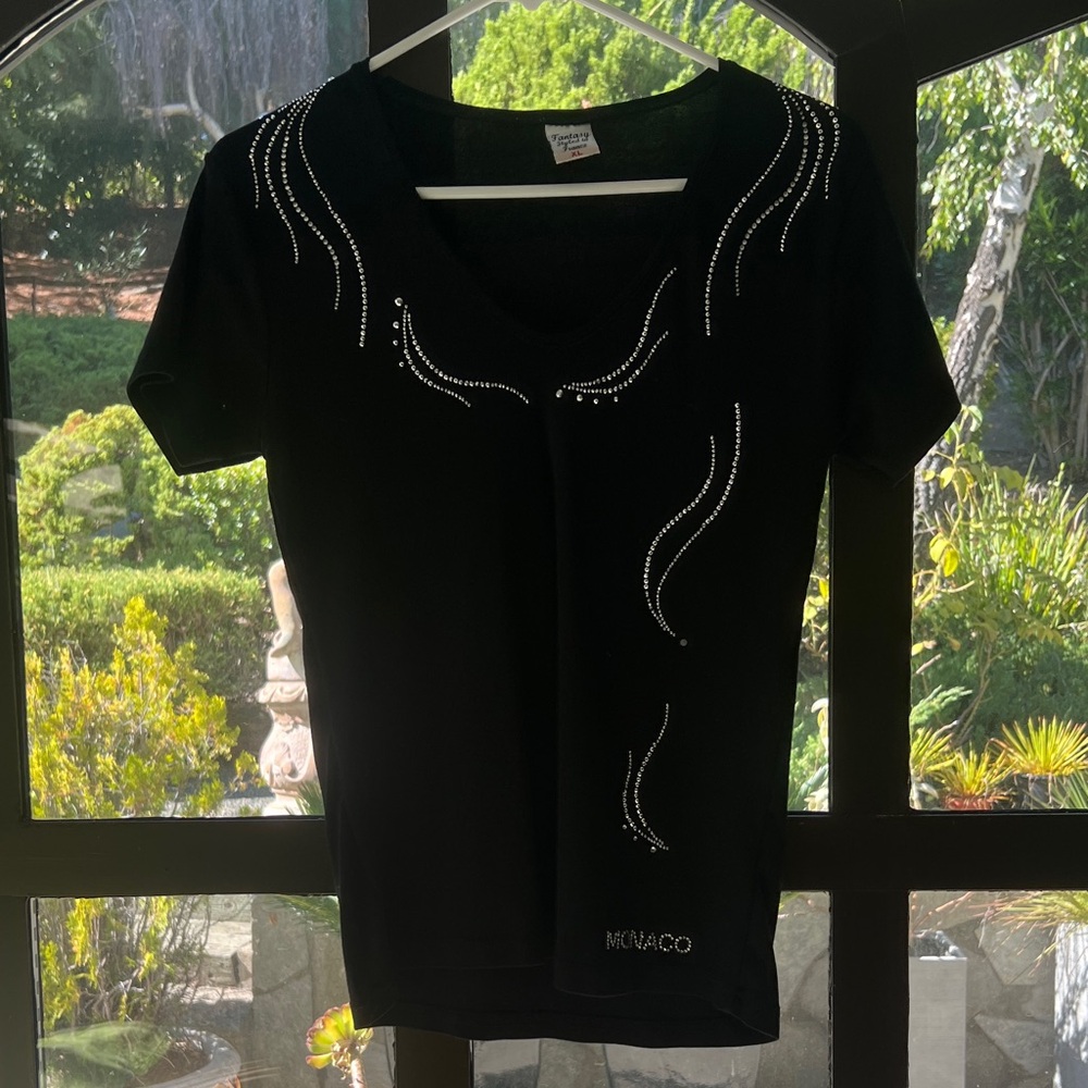 Monaco Black Short Sleeve Top with Embellishments